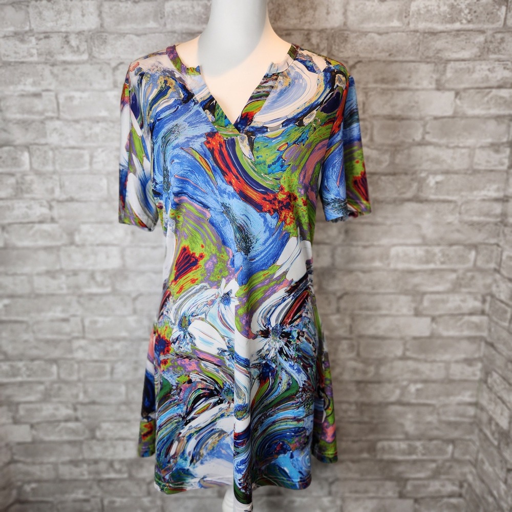 Lily by Firmiana Mini Dress‎ Colorful Abstract Swirl Stretch Dopamine Dressing M
